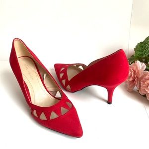 Marc Fisher Taxie Red Faux Suede Cutout Mesh Pointed Toe High Heels
